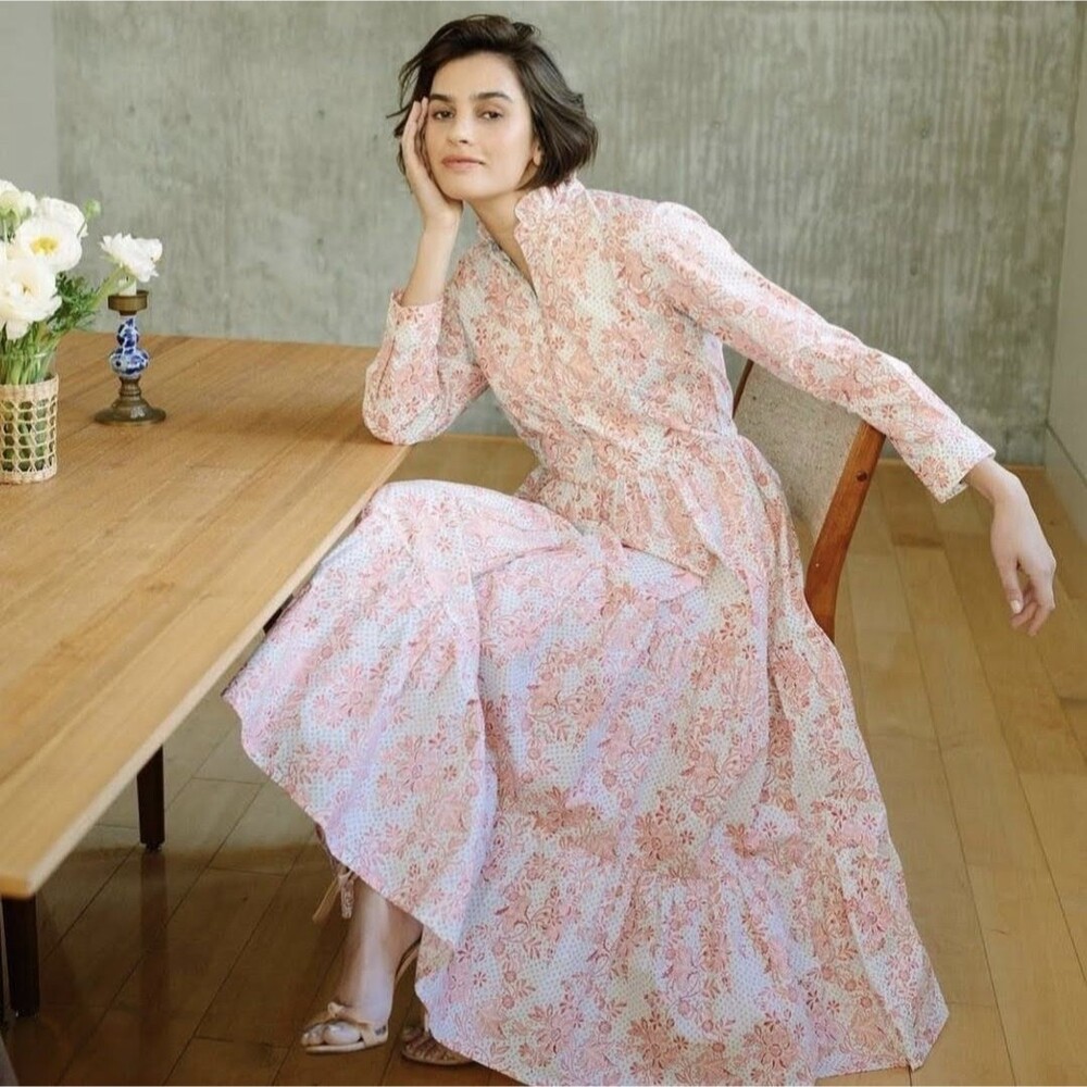 Daydress Light Pink Floral Maxi Dress with Long Sleeves